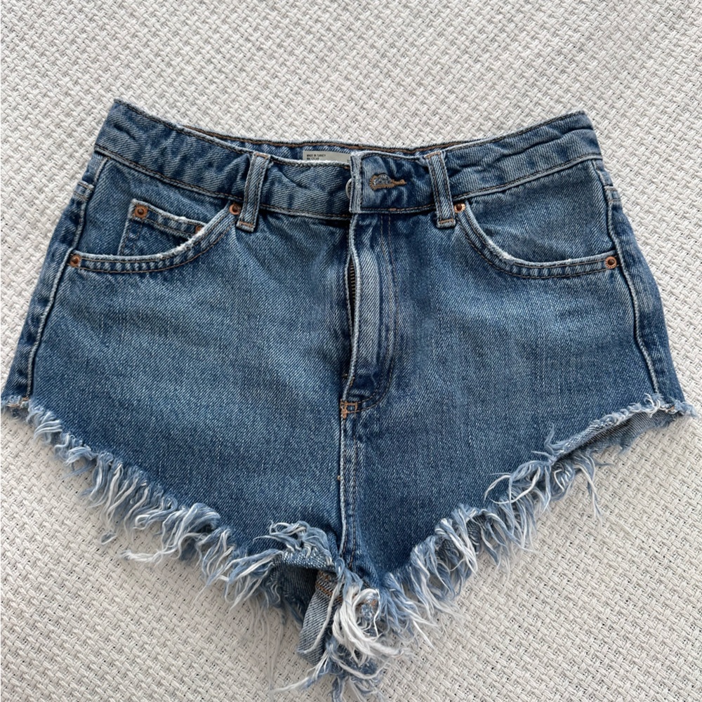 Topshop Womens Jean Shorts USA Size 2 Blue Kiri Denim Cut Off